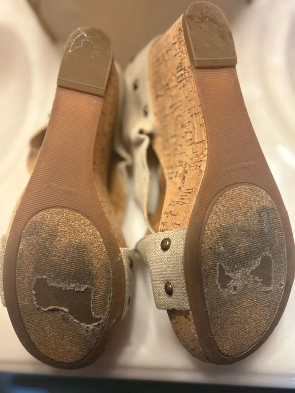 Lucky Brand Natural Canvas Cork Wedge Mules